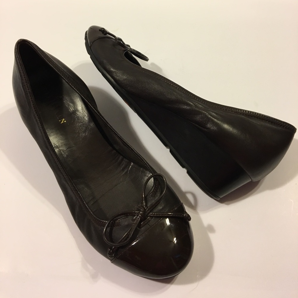 Cole Haan Brown Leather Ballet Flats with Patent Toe